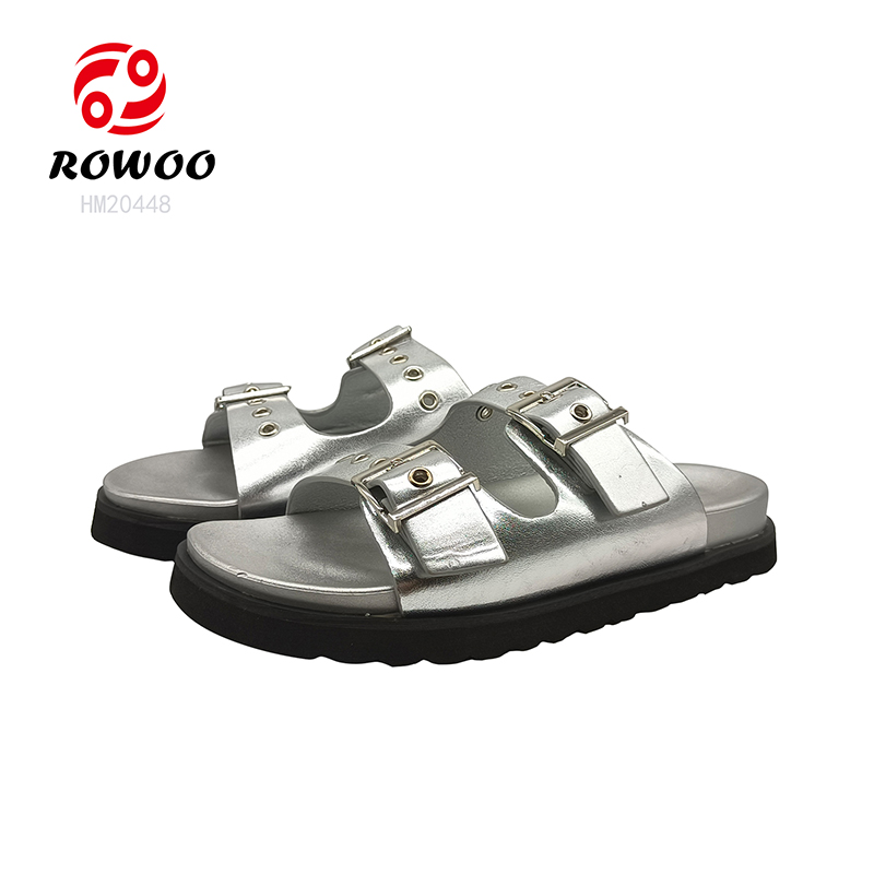 Wholesale Men Thick Bottom Slide Sandals Silver Slide Sandals Ladies Outdoor Shoes