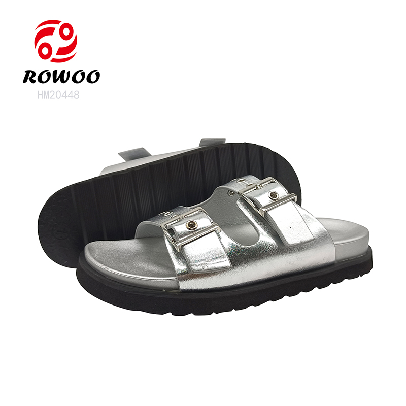 Wholesale Men Thick Bottom Slide Sandals Silver Slide Sandals Ladies Outdoor Shoes
