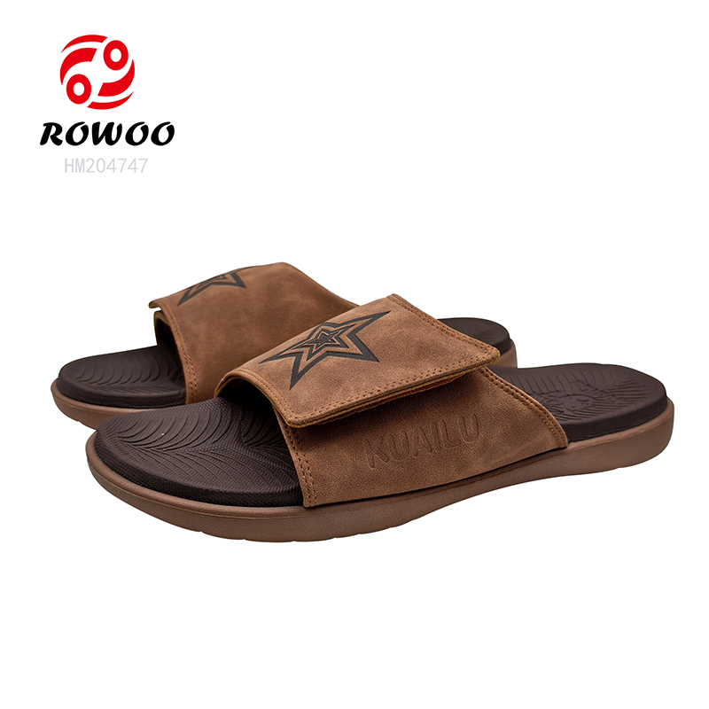 New Design Men PU Slide Sandals Brand Design Slip-on Sandals Brown Breathable Sport Footwear