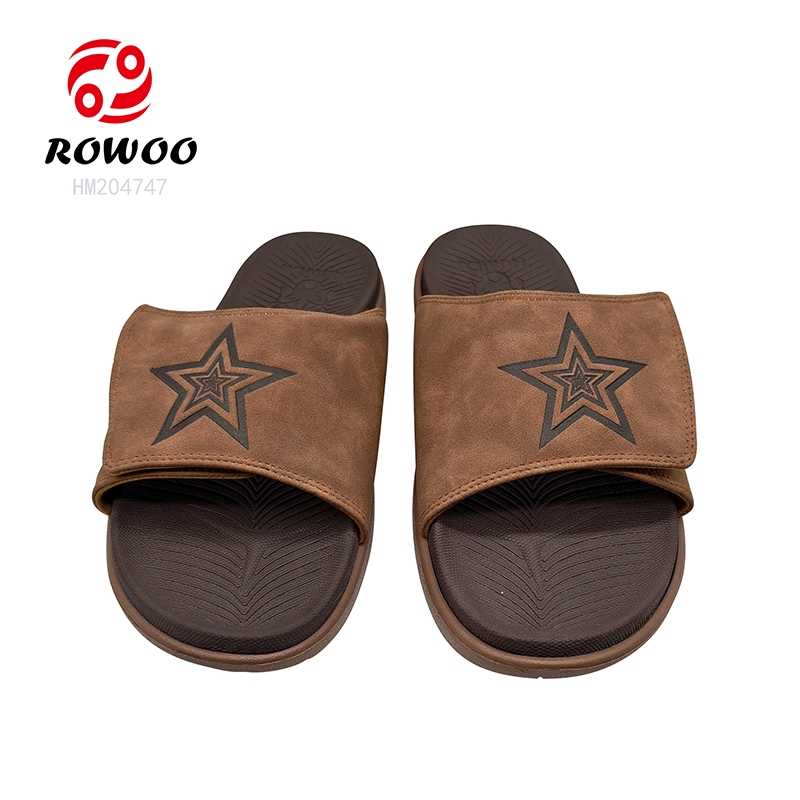 New Design Men PU Slide Sandals Brand Design Slip-on Sandals Brown Breathable Sport Footwear