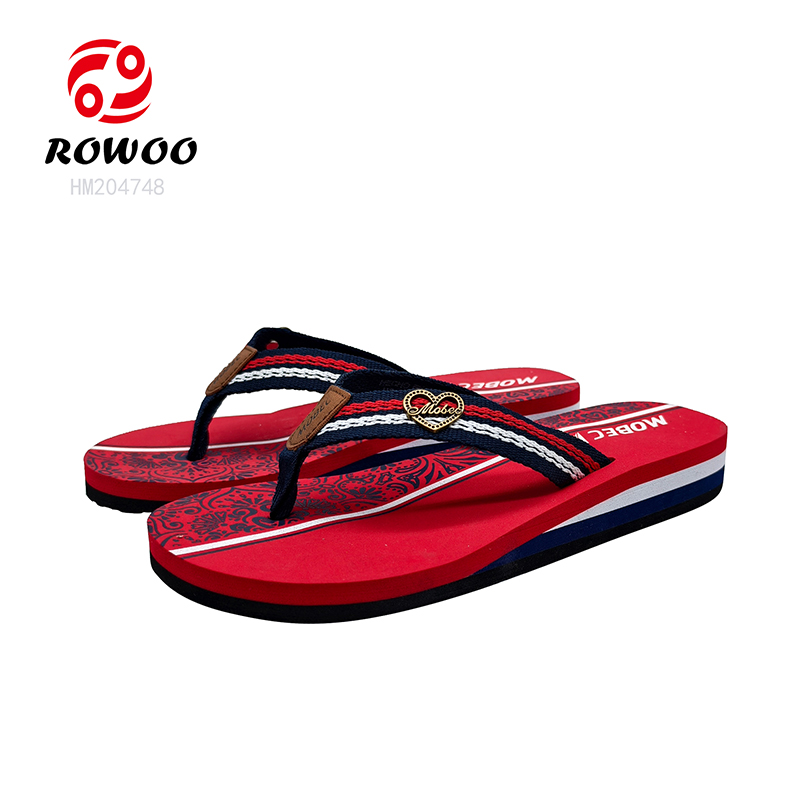 Printing Ladies Wedge Sandals Webbing Straps High Heel Flip Flop Slipper Shoes