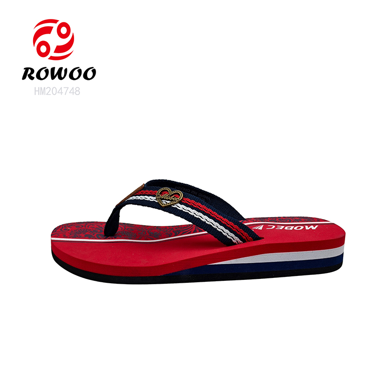 Printing Ladies Wedge Sandals Webbing Straps High Heel Flip Flop Slipper Shoes