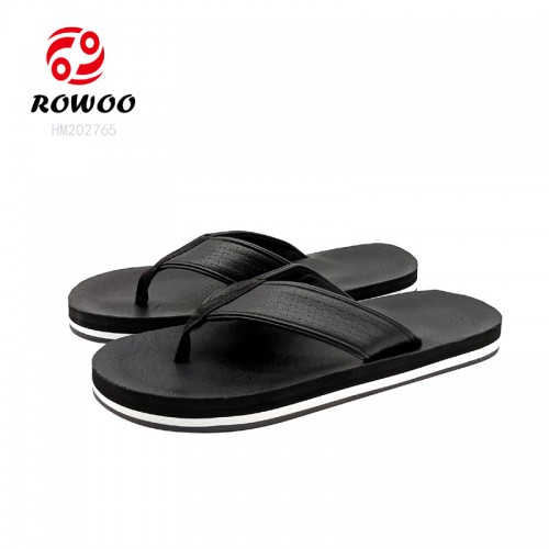 Black PU Leather Flip Flops Breathable Slipper Shoes