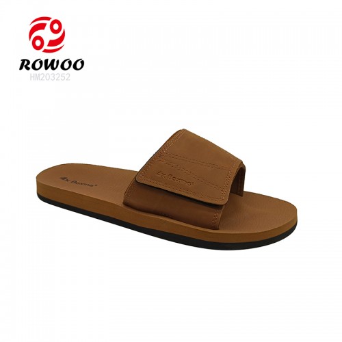 Wholesale Brown PU Slipper Shoes Printed Summer and Spring Open Toe Slides with Anti-Slip and Cushioning Features