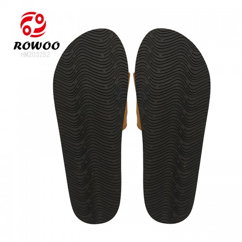 Wholesale Brown PU Slipper Shoes Printed Summer and Spring Open Toe Slides with Anti-Slip and Cushioning Features