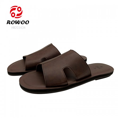 Middle East PU Leather Slide Shoes Fashion Men Outdoor Flat Slipper Shoes Slip-on Shoes