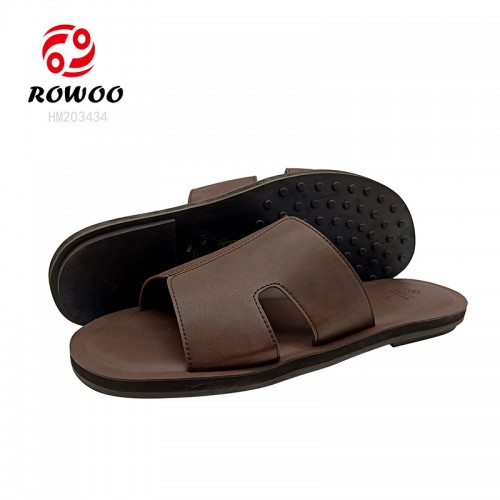 Middle East PU Leather Slide Shoes Fashion Men Outdoor Flat Slipper Shoes Slip-on Shoes