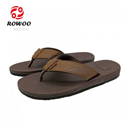 Men's Brown Flip Flop Shoes Fashionable Denim Upper Lightweight and Breathable Summer Anti-slip Slide with Mesh Plush Lining