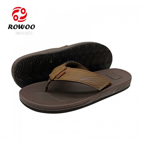 Men's Brown Flip Flop Shoes Fashionable Denim Upper Lightweight and Breathable Summer Anti-slip Slide with Mesh Plush Lining