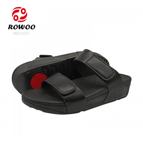 Rubber Women Wedge Sandals Two Straps Slide Sandals Black Ladies Summer Shoes