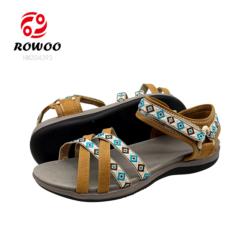 Hot Sale Ladies Summer Sandals Durable Rubber Hiking Sandals Cross Straps Printing Shoes