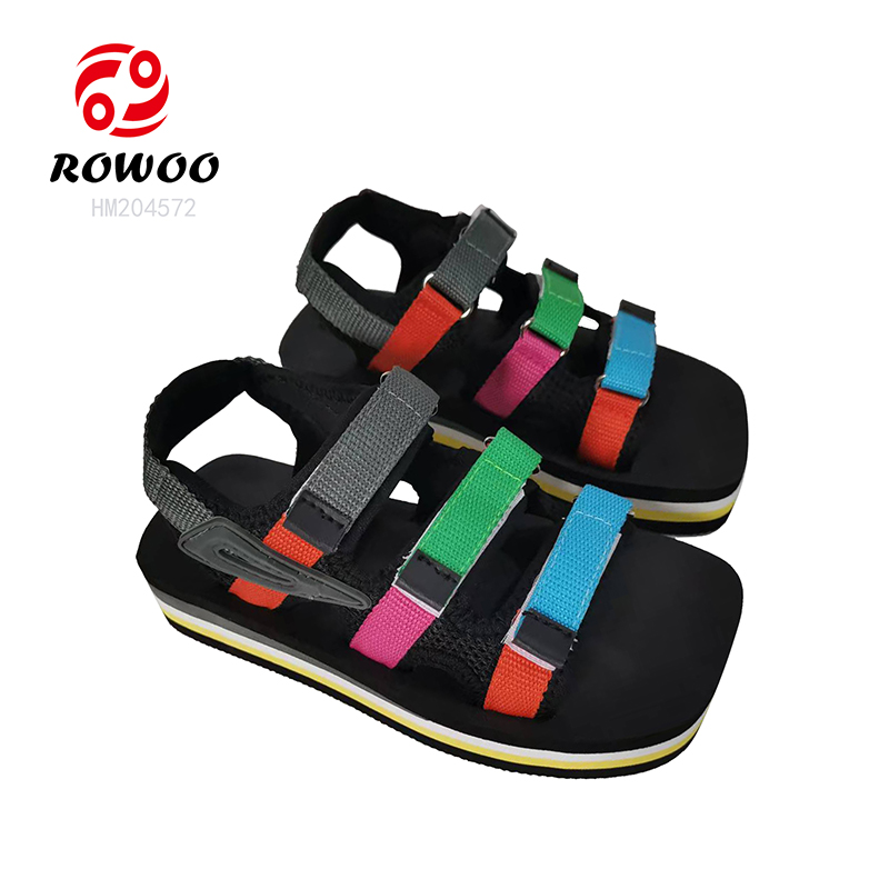 Thick Bottom Women Sandals Colorful Straps Webbing Slide Sandals Customized Summer Footwear