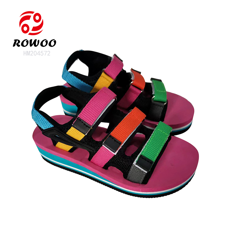 Thick Bottom Women Sandals Colorful Straps Webbing Slide Sandals Customized Summer Footwear