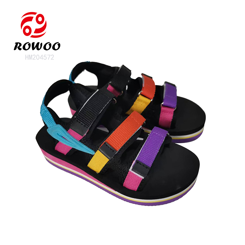 Thick Bottom Women Sandals Colorful Straps Webbing Slide Sandals Customized Summer Footwear