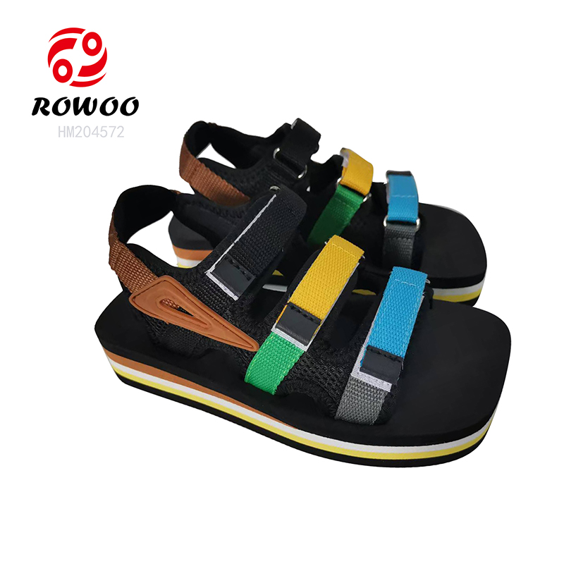 Thick Bottom Women Sandals Colorful Straps Webbing Slide Sandals Customized Summer Footwear