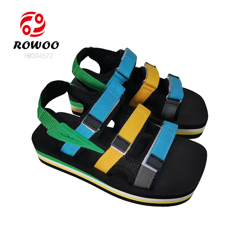 Thick Bottom Women Sandals Colorful Straps Webbing Slide Sandals Customized Summer Footwear