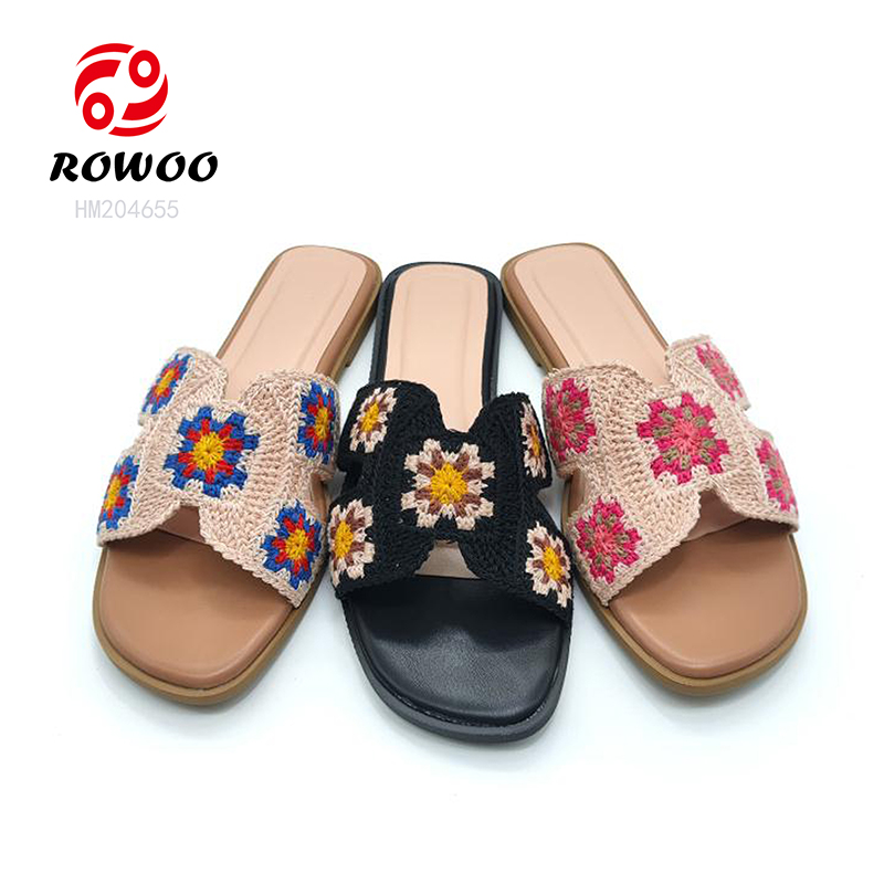 Fashion Ladies Flat Sandals Webbing Design Straps Slip on Women Slippers