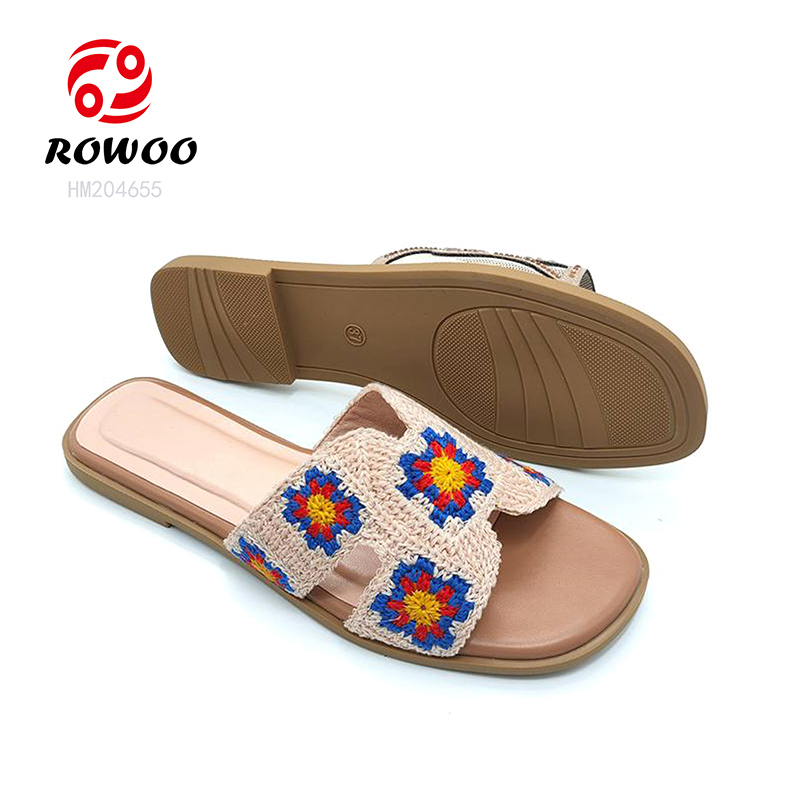 Fashion Ladies Flat Sandals Webbing Design Straps Slip on Women Slippers