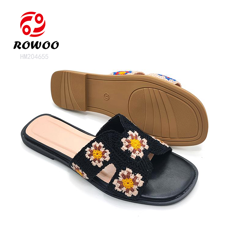 Fashion Ladies Flat Sandals Webbing Design Straps Slip on Women Slippers