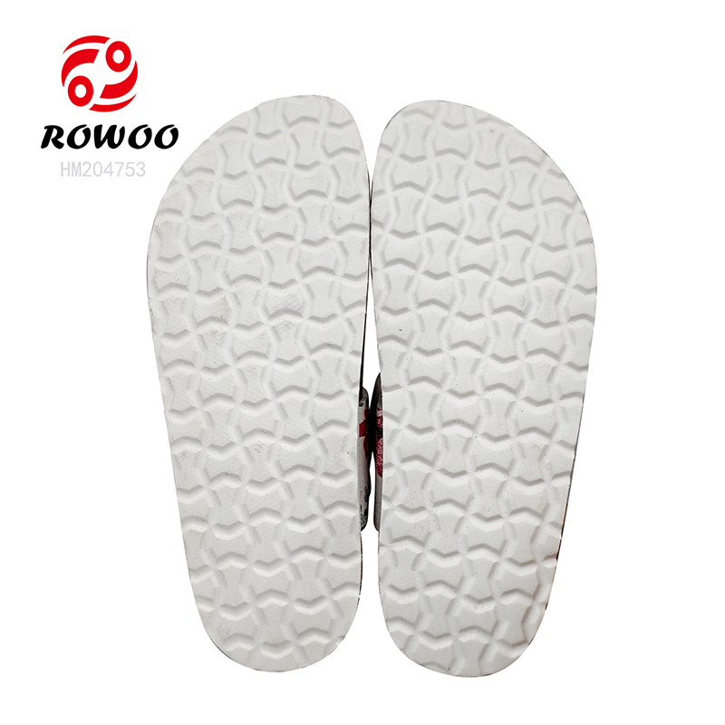 PU Leather Straps Women Cork Sandals EVA Outsole Slipper Shoes Printing Design Sandals